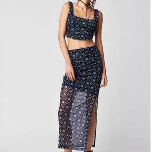 Free People Floral Mesh Corset and Skirt Matching Set Size L